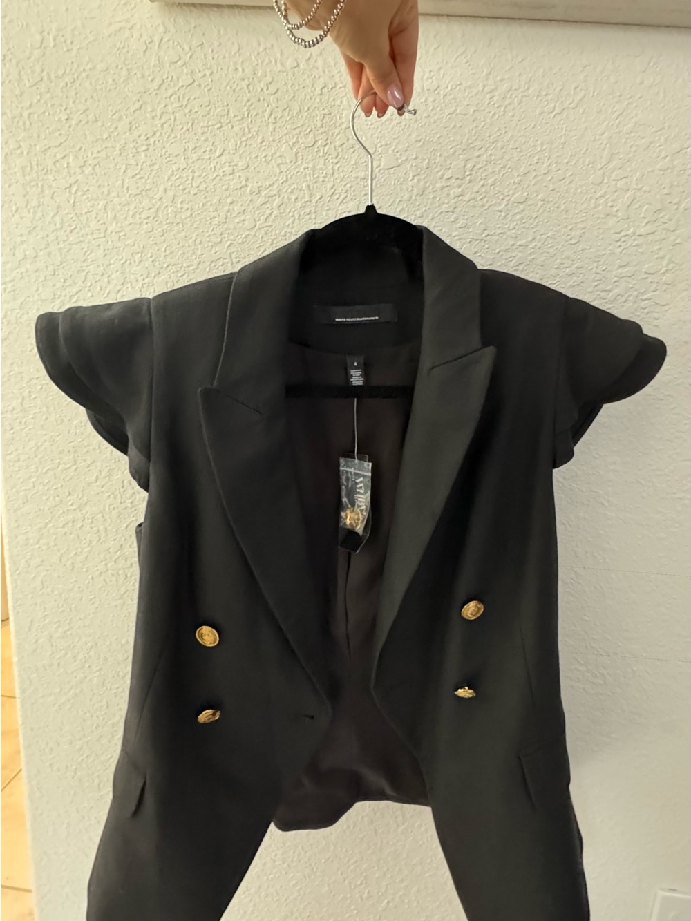 White House Black Market Black Double-Breasted Blazer Vest with Gold Buttons